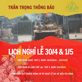 Thông báo lịch nghỉ lễ 30/4 – 1/5